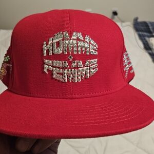Red Rhinestone Lip Logo Snapback Hat